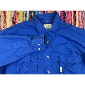 Cabelas Outdoor Mens Blue Shirt XL Long Sleeve Roll Tab Vented Button Up Cotton
